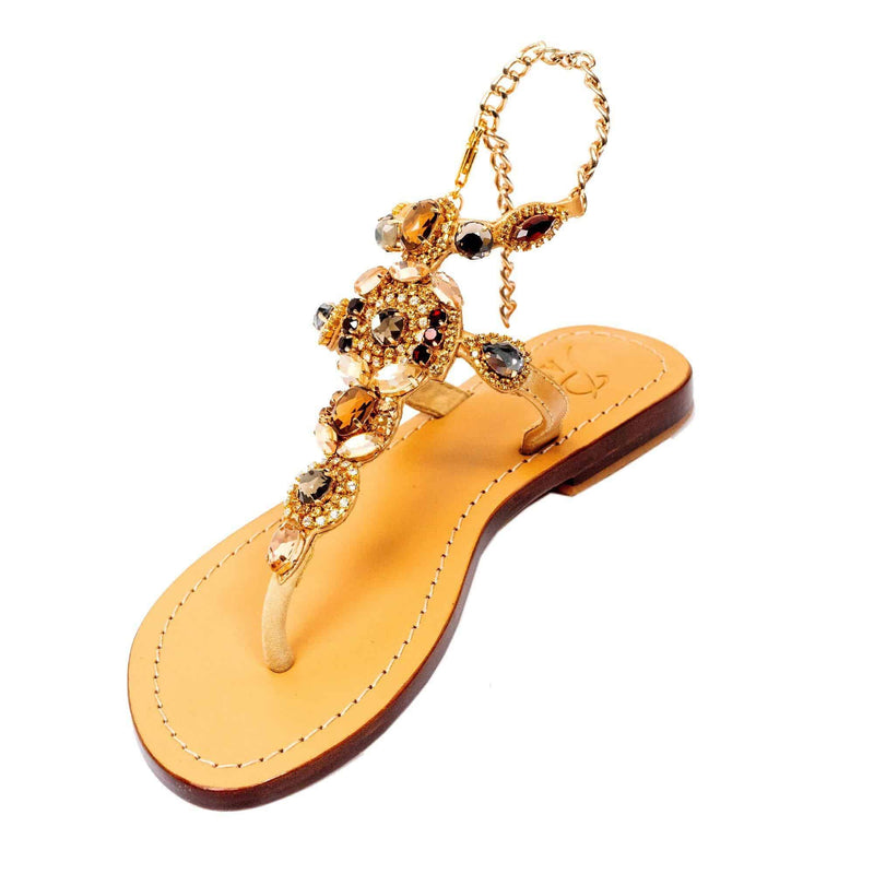 CSEPEL - Pasha | Handmade Leather Sandals with Czech Rhinestones - 