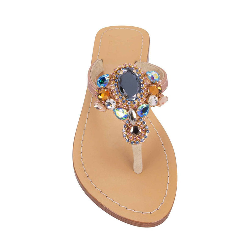 Djerba Peach Blue Metallic Rose Gold Sandals
