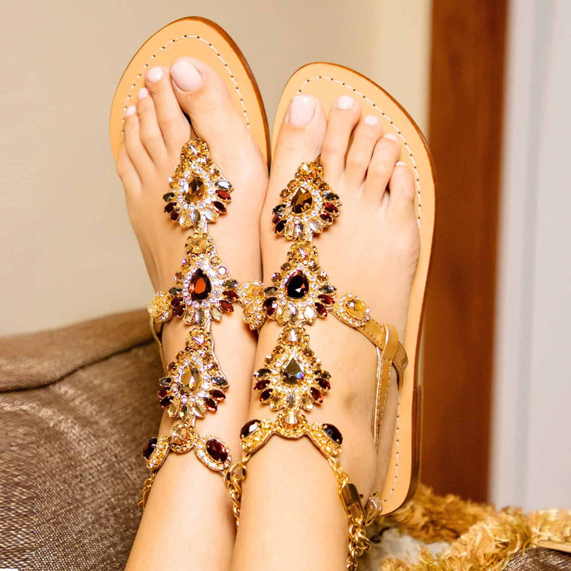 Spetses Metallic Bronze Jewel Sandals