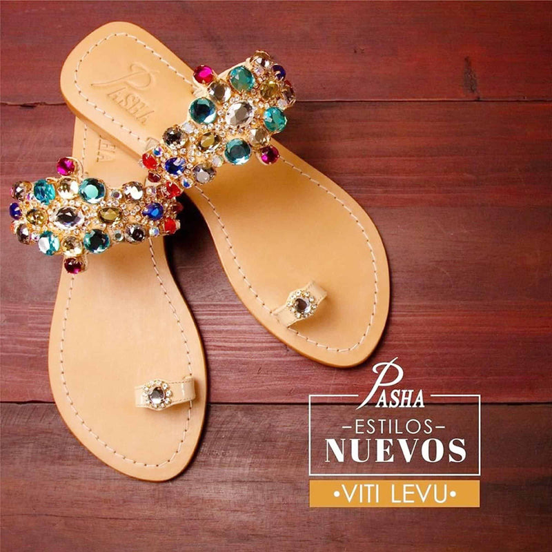 VITI LEVU - Pasha | Handmade Leather Sandals with Czech Rhinestones - 